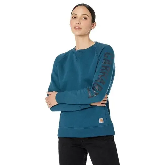 Carhartt Sweatshirt Relaxed Fit Logo Sleeve Graphic Blue MEDIUM 8-10 NEW NWT - Picture 7 of 7